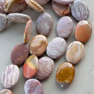 25x18mm Pink Polychrome Jasper Smooth Oval Semi Precious Stone Beads Per Strand