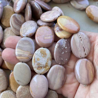 30x22mm Pink Polychrome Jasper Smooth Oval Semi Precious Stone Beads Per Strand