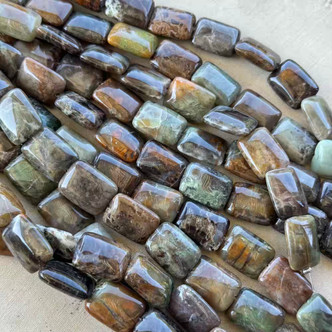 16x12mm Green Brecciated Agate Smooth Rectangle Semi Precious Stone Beads Per Strand