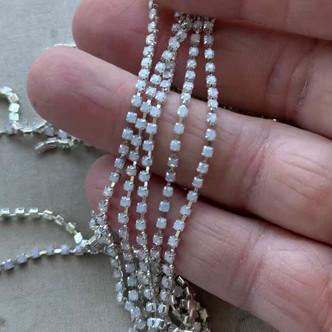 2mm Rhinestone Cup Chain White Opals Plated Q8 Feet Per Pkg