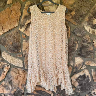 Pale Pink Long Lace Tank Top Ruffles Roomy Sleeveless Paisley Vine Undershirt 1XL