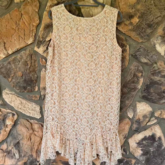 Pale Pink Long Lace Tank Top Ruffles Roomy Sleeveless Paisley Vine Undershirt 1XL