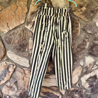 Endless Journey Striped Crop Pants Black Cream Denim Patchwork Distressed All Cotton Jaded Gypsy