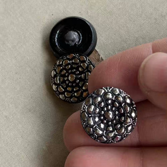 18mm Czech Glass Button Mandala Gunmetal Jet Q1 Per Pc