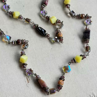 Gypsy Wild Necklace Stone MOP Beaded Chain Brass Artisan Made Per Pc