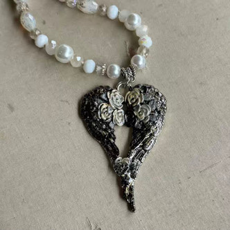 On A Wing and A Pearl Necklace Antique Silver Artisan Made Per Pc