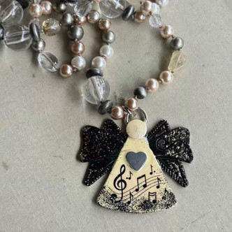 Grace Gratitude Angel Music Necklace LONG Antique Silver Artisan Made Per Pc