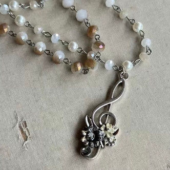 Musical Blossom Necklace Multi Strand Antique Silver Handmade in the USA Per Pc