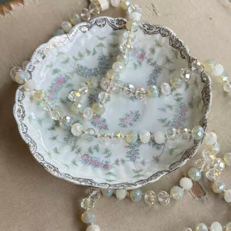Sandy Opalite Diva Length Necklace Hand Knotted Crystals Artisan Made Per Pc