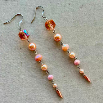 Peach Dangle Drop Earrings Artisan Made in the USA Per Pair