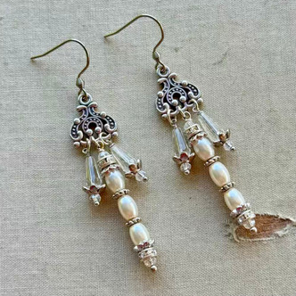 Rice Pearls Chandelier Earrings Silver Artisan Made in the USA Per Pair
