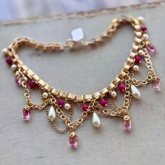 Fuchsia Pearl Necklace Hamilton Gold Chain Artisan Made Per Pc