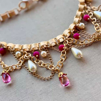 Fuchsia Pearl Necklace Hamilton Gold Chain Artisan Made Per Pc