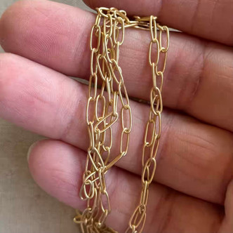 7x3mm Paperclip Cable Chain Soldered Satin Hamilton Gold Plated Per Foot