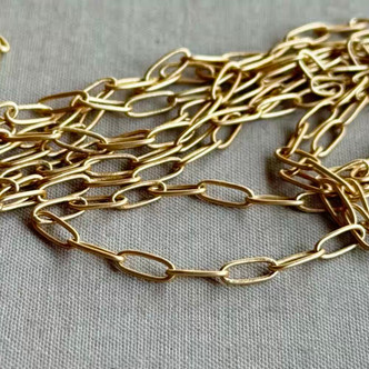 7x3mm Paperclip Cable Chain Soldered Satin Hamilton Gold Plated Per Foot