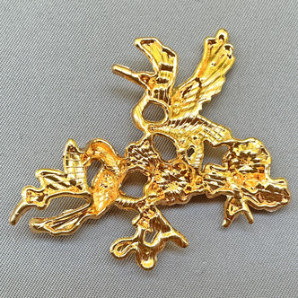 Cranes and Cherry Blossoms Left and Right Pair Stampings 46x49mm Gold Plated Alloy Q2 Per Pkg