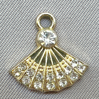 Crystal Rhinestone Hand Fan Charms 15mm Gold Plated Alloy Q6 Per Pkg