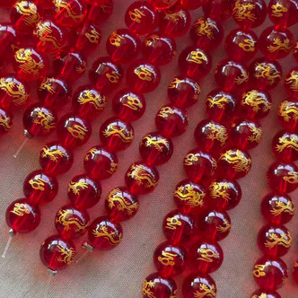 8mm Scarlet Golden Dragon Beads Glass Round Balls Q10 Per Strand