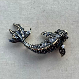 BIG 3 Inch Black Koi Gold Fish Brooch Pin Rhinestone Per Pc