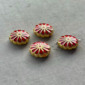 12mm Flower Coin Beads Red Enamel Gold Plated Q4 Per Pkg