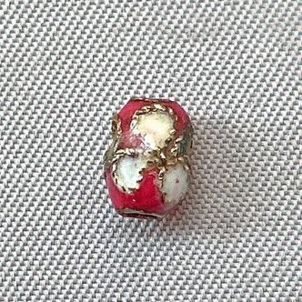 Red Flower Trillium Cloisonne Enamel Barrel Beads 6x4mm Gold Plated Alloy Q10 Per Pkg