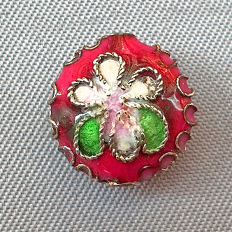 Red Flower Blossom Cloisonne Enamel Coin Beads 12mm Gold Plated Alloy Q4 Per Pkg