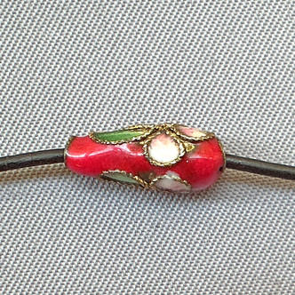 Red Flower Blossom Cloisonne Enamel Teardrop Beads 12x6mm Gold Plated Alloy Q6 Per Pkg