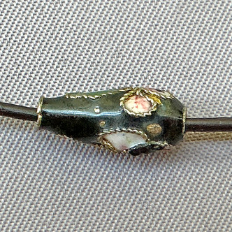 Black Flower Blossom Cloisonne Enamel Teardrop Beads 12x6mm Gold Plated Alloy Q6 Per Pkg