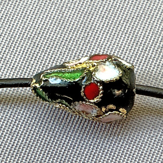 Black Flower Blossom Cloisonne Enamel Teardrop Beads 12x8mm Gold Plated Alloy Q4 Per Pkg