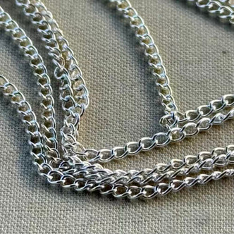2.5x2mm Small Curb Chain Shiny Silver Plated Brass Soldered Per Foot
