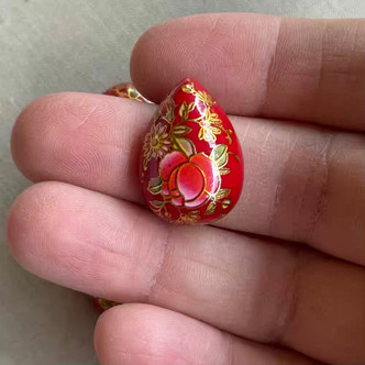 25x18mm Cinnabar Peony Teardrop Cabochon Painted Acrylic Faux Cloisonne Q4 Per Pkg