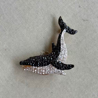 2.25 Inch Orca Whale Brooch Pin Rhinestone Gold Per Pc