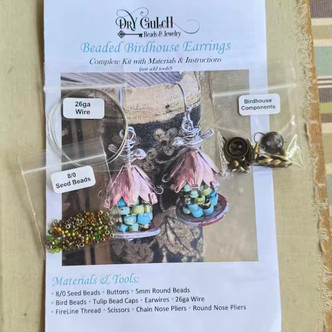 Beaded Birdhouse Earrings DIY Jewelry Making Kit Seed Beading Mixed Media
