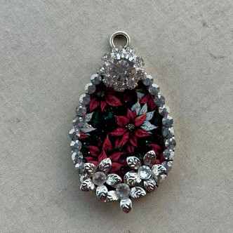 OOAK Poinsettia Drop Pendant Rhinestones Resin Artisan Made Per Pc