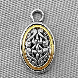 Victorian Style Oval Charms 26x15mm Antique Silver Gold Plated Alloy Q2 Per Pkg