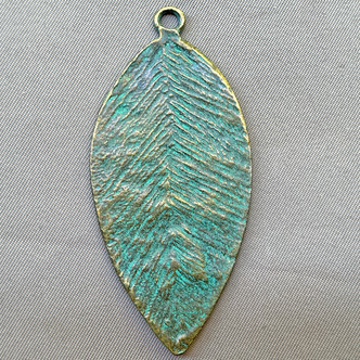 Verdigris Feather Leaf Pendants 59x28mm Antique Brass Plated Alloy Q2 Per Pkg