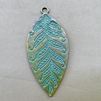 Denim Feather Leaf Pendants 59x28mm Antique Brass Plated Alloy Q2 Per Pkg