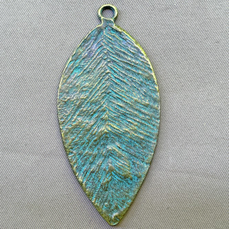 Denim Feather Leaf Pendants 59x28mm Antique Brass Plated Alloy Q2 Per Pkg