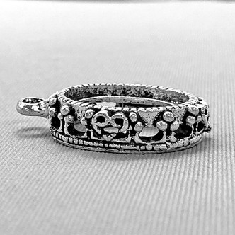 Crown Oval Cabochon Memory Tray Charms 22x14mm Antique Silver Plated Alloy Q24 Per Pkg