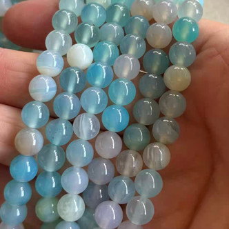 8mm Agate Smooth Round Blue Skies Semi Precious Stone Beads Per Strand