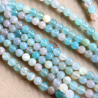 8mm Agate Smooth Round Blue Skies Semi Precious Stone Beads Per Strand