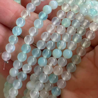 6mm Agate Smooth Round Blue Skies Semi Precious Stone Beads Per Strand