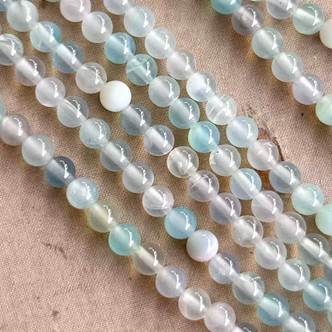 6mm Agate Smooth Round Blue Skies Semi Precious Stone Beads Per Strand