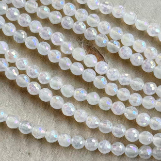 6mm Electroplated Agate Faceted Round Opal AB Semi Precious Stone Beads Per Strand