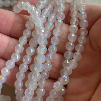 6mm Electroplated Agate Faceted Round Opal AB Semi Precious Stone Beads Per Strand