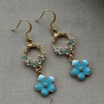 Aqua Bloom Drop Earrings Gold Artisan Made in the USA Per Pair