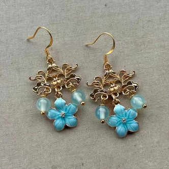 The Aqua Lotus Chandelier Earrings Gold Artisan Made in the USA Per Pair