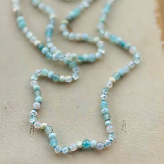 Blue Skies Primadonna Length Necklace Hand Knotted Agate Crystals Artisan Made Per Pc