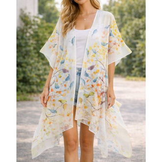 Multicolor Birdies Kimono Shawl JC Sunny One Size