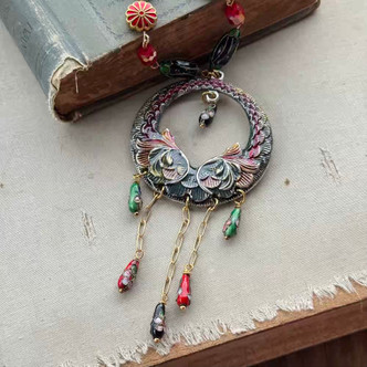 Jade Dragon Empress Cloisonne Beaded Chain Mixed Metals Necklace